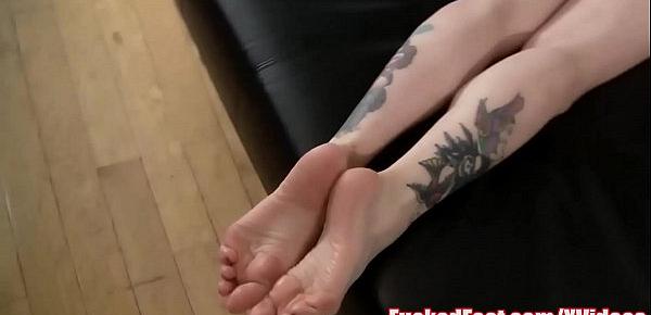  Hot Red Head Gives Footjob Under Christmas Tree for FuckedFeet!